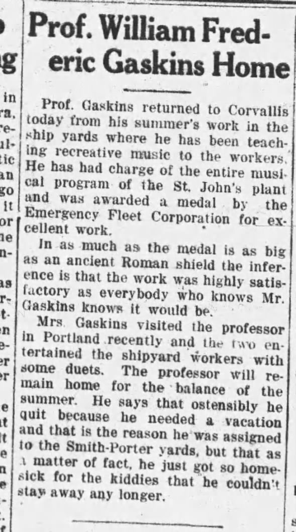 Gaskins home from Shipyards